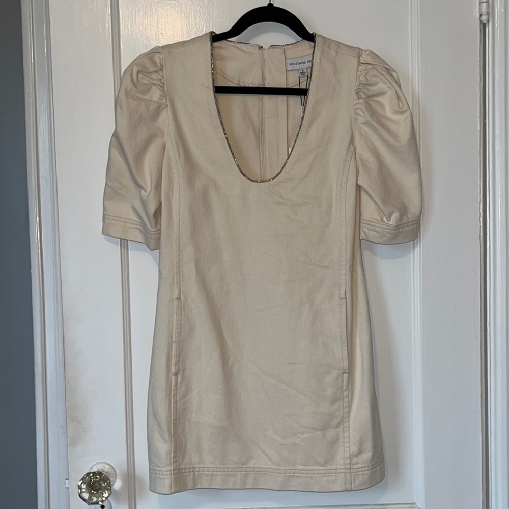 NWT Something Navy Denim Embellished Dress